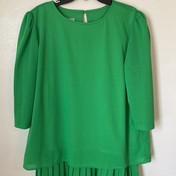 Vintage green 80s costume layered dress button closure pleated large - Picture 2 of 4